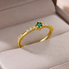 Tiny Green Zircon Round Rings For Women Geometric Stainless Steel Ring   Wedding Christmas Jewelry Gift