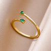 Tiny Green Zircon Round Rings For Women Geometric Stainless Steel Ring   Wedding Christmas Jewelry Gift