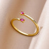 Tiny Green Zircon Round Rings For Women Geometric Stainless Steel Ring   Wedding Christmas Jewelry Gift
