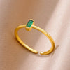 Tiny Green Zircon Round Rings For Women Geometric Stainless Steel Ring   Wedding Christmas Jewelry Gift