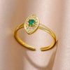 Tiny Green Zircon Round Rings For Women Geometric Stainless Steel Ring   Wedding Christmas Jewelry Gift
