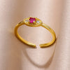 Tiny Green Zircon Round Rings For Women Geometric Stainless Steel Ring   Wedding Christmas Jewelry Gift
