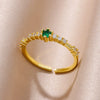 Tiny Green Zircon Round Rings For Women Geometric Stainless Steel Ring   Wedding Christmas Jewelry Gift