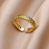 Tiny Green Zircon Round Rings For Women Geometric Stainless Steel Ring   Wedding Christmas Jewelry Gift