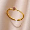 Tiny Green Zircon Round Rings For Women Geometric Stainless Steel Ring   Wedding Christmas Jewelry Gift