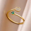 Tiny Green Zircon Round Rings For Women Geometric Stainless Steel Ring   Wedding Christmas Jewelry Gift