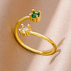 Tiny Green Zircon Round Rings For Women Geometric Stainless Steel Ring   Wedding Christmas Jewelry Gift