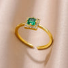 Tiny Green Zircon Round Rings For Women Geometric Stainless Steel Ring   Wedding Christmas Jewelry Gift