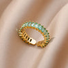 Tiny Green Zircon Round Rings For Women Geometric Stainless Steel Ring   Wedding Christmas Jewelry Gift