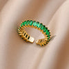 Tiny Green Zircon Round Rings For Women Geometric Stainless Steel Ring   Wedding Christmas Jewelry Gift