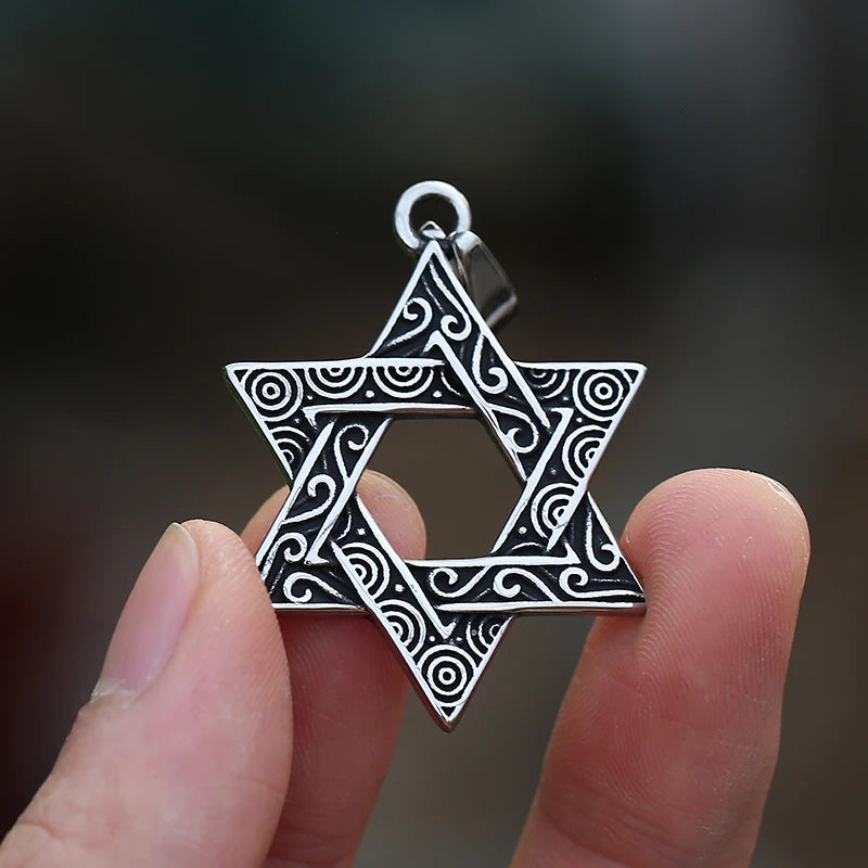 Trendy 2023 New 316L Stainless Steel Star With Pattern Pendant Necklace Choker Vintage For Man Women Couple Gift