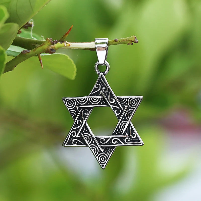 Trendy 2023 New 316L Stainless Steel Star With Pattern Pendant Necklace Choker Vintage For Man Women Couple Gift