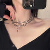 Trendy Hollow Love Heart Shaped Pendant Necklace Chain Shiny Women  Irregular Y2K Jewelry Silver Color Choker Jewelry Gift