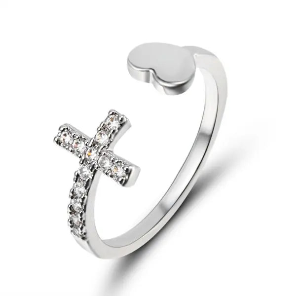 Trendy Minimalist Gold Color Cross Rings Geometric Double Layer Open Adjustable Finger Ring For Women Party Wedding Jewelry Gift