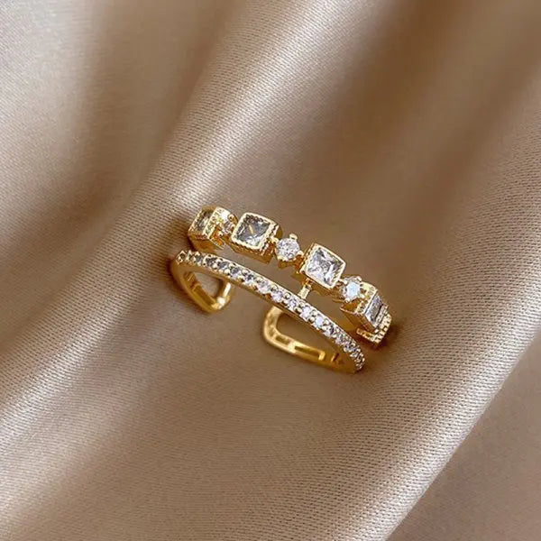 Trendy Minimalist Gold Color Cross Rings Geometric Double Layer Open Adjustable Finger Ring For Women Party Wedding Jewelry Gift