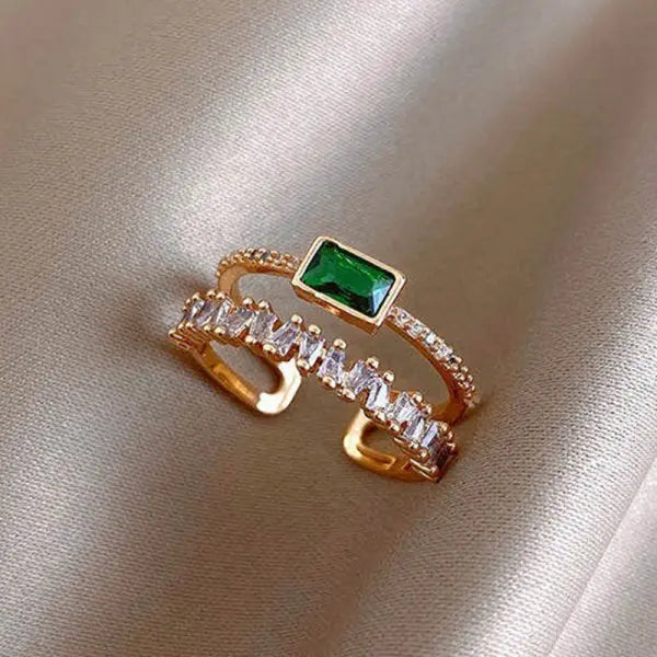 Trendy Minimalist Gold Color Cross Rings Geometric Double Layer Open Adjustable Finger Ring For Women Party Wedding Jewelry Gift