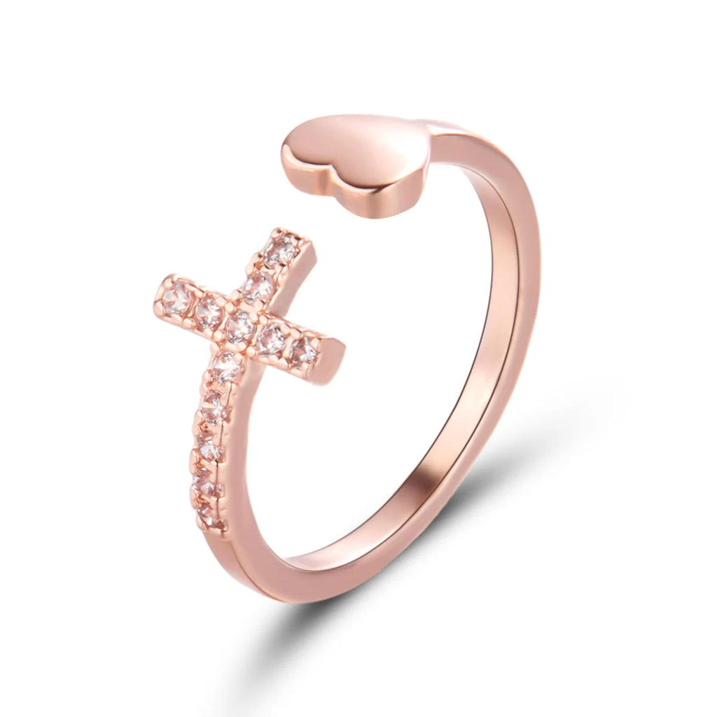 Trendy Minimalist Gold Color Cross Rings Geometric Double Layer Open Adjustable Finger Ring For Women Party Wedding Jewelry Gift