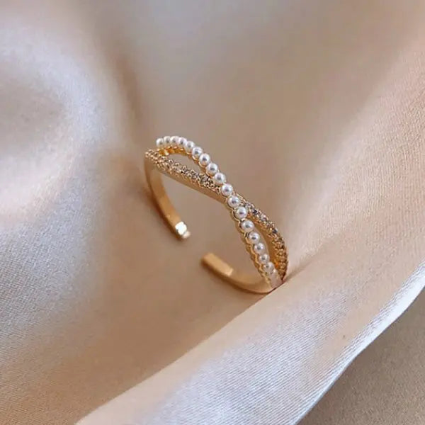 Trendy Minimalist Gold Color Cross Rings Geometric Double Layer Open Adjustable Finger Ring For Women Party Wedding Jewelry Gift