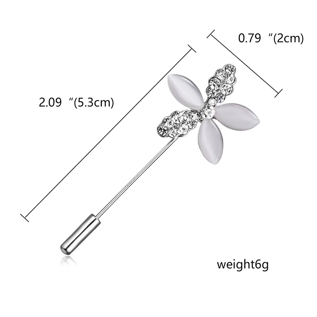 Trendy Opal Rhinestone Flower Long Needle Brooch For Women Vintage Butterfly Leaf Star Crown Lapel Pins Wedding Banquet Jewelry
