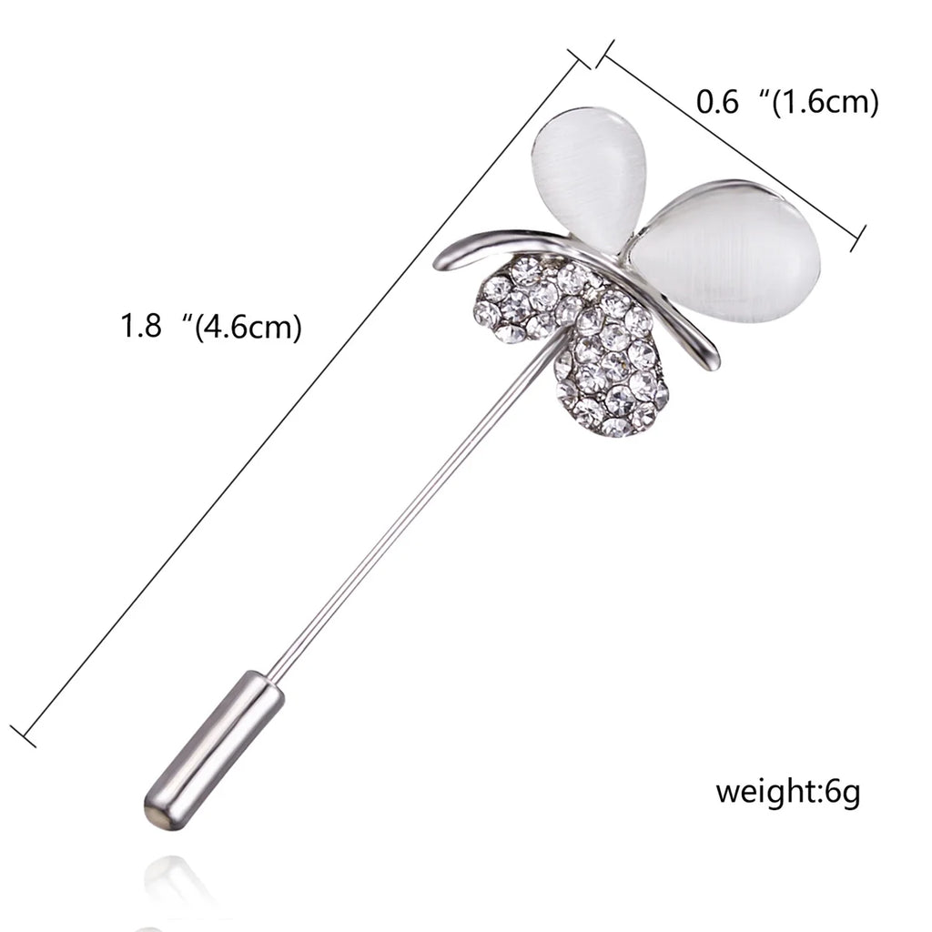Trendy Opal Rhinestone Flower Long Needle Brooch For Women Vintage Butterfly Leaf Star Crown Lapel Pins Wedding Banquet Jewelry