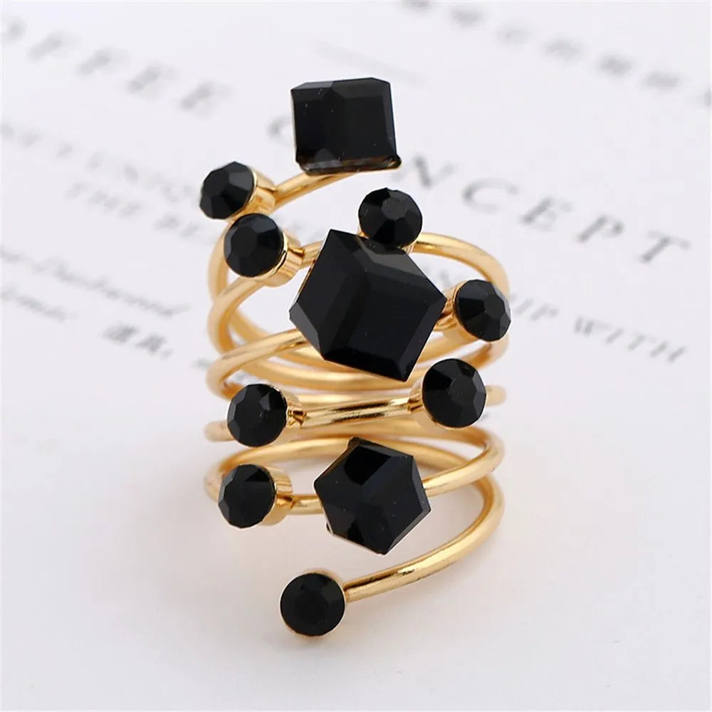Trendy Oversize Multi Stone Rings for Women Lady Irregular Crystal Rhinestone Charm Open Ring Korean Gothic Party Jewelry 2023