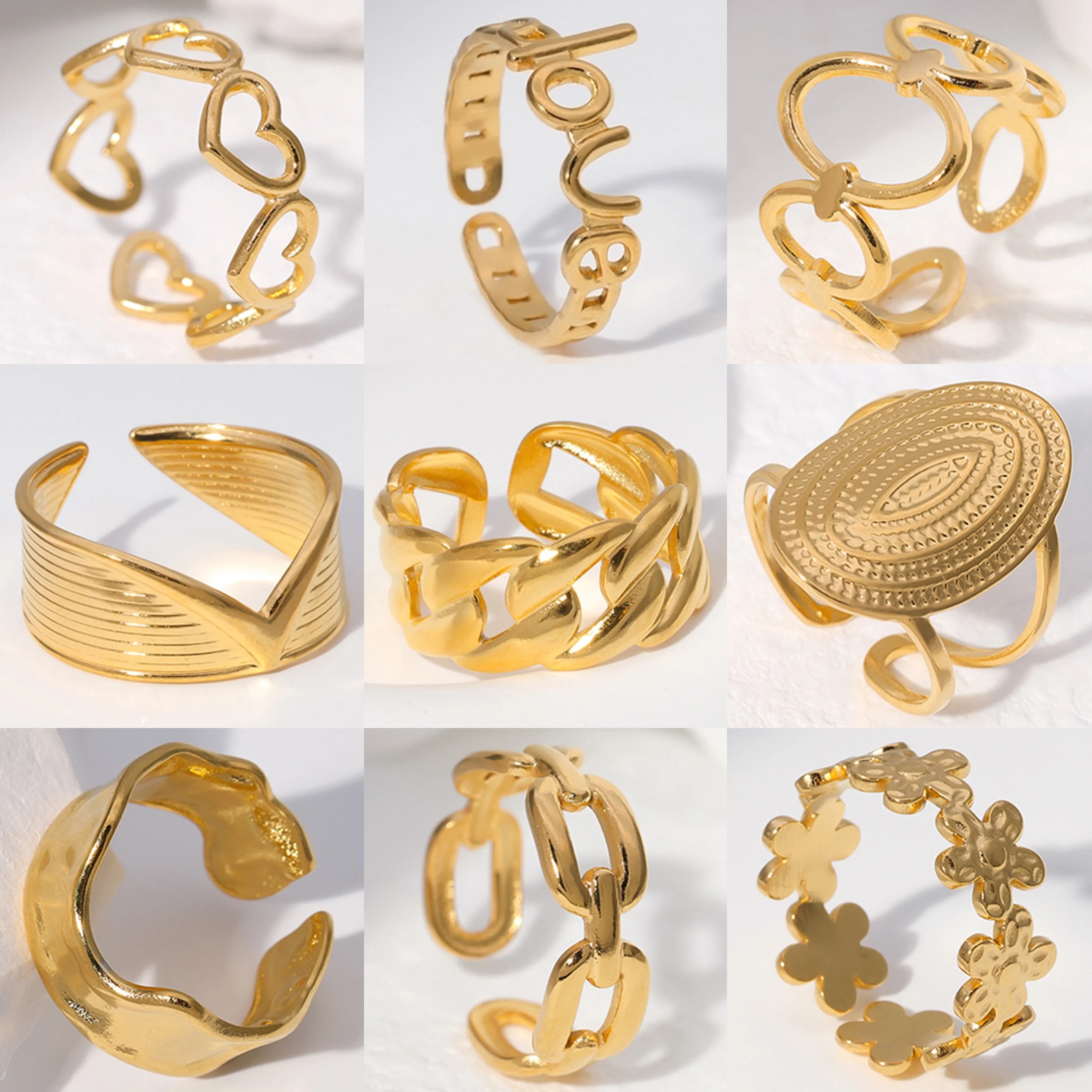 Trendy Stainless Steel Rings for Women Flower Heart Adjustable Finger Ring  Party Jewelry Geometric Aesthetic Open Ring