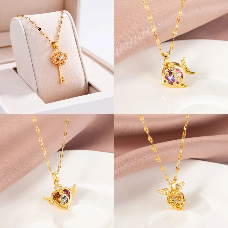 Trendy Sweet Sexy Gold Color Stainless Steel Necklaces For Women Korean  Female Pendant Clavicle Chain Jewelry
