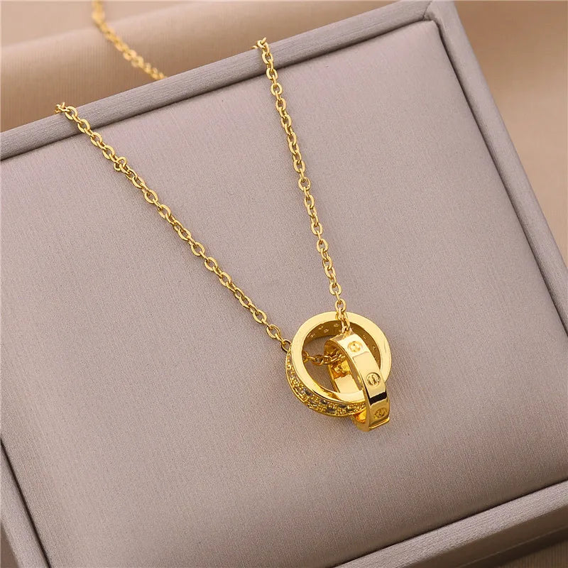 Trendy Sweet Sexy Gold Color Stainless Steel Necklaces For Women Korean  Female Pendant Clavicle Chain Jewelry