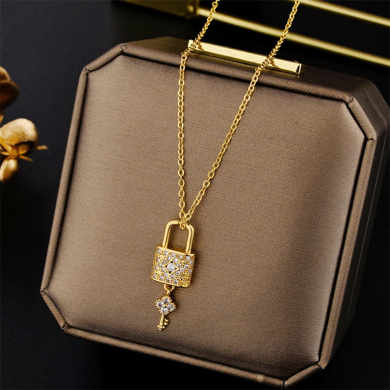 Trendy Sweet Sexy Gold Color Stainless Steel Necklaces For Women Korean  Female Pendant Clavicle Chain Jewelry