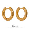 Stainless Steel Round Star CZ Hoop Earrings Cubic Zirconia Golden Huggie Texture Jewelry Gift - Image 1