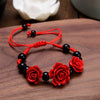 Charm Red Rose Bracelet For Women Handmade Lacquer Carved Cinnabar Flower Adjustable Rope Beaded Bracelet Ethnic Accessories - Image 2