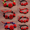 Charm Red Rose Bracelet For Women Handmade Lacquer Carved Cinnabar Flower Adjustable Rope Beaded Bracelet Ethnic Accessories - Image 5