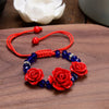 Charm Red Rose Bracelet For Women Handmade Lacquer Carved Cinnabar Flower Adjustable Rope Beaded Bracelet Ethnic Accessories - Image 3
