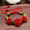 Charm Red Rose Bracelet For Women Handmade Lacquer Carved Cinnabar Flower Adjustable Rope Beaded Bracelet Ethnic Accessories - Image 4