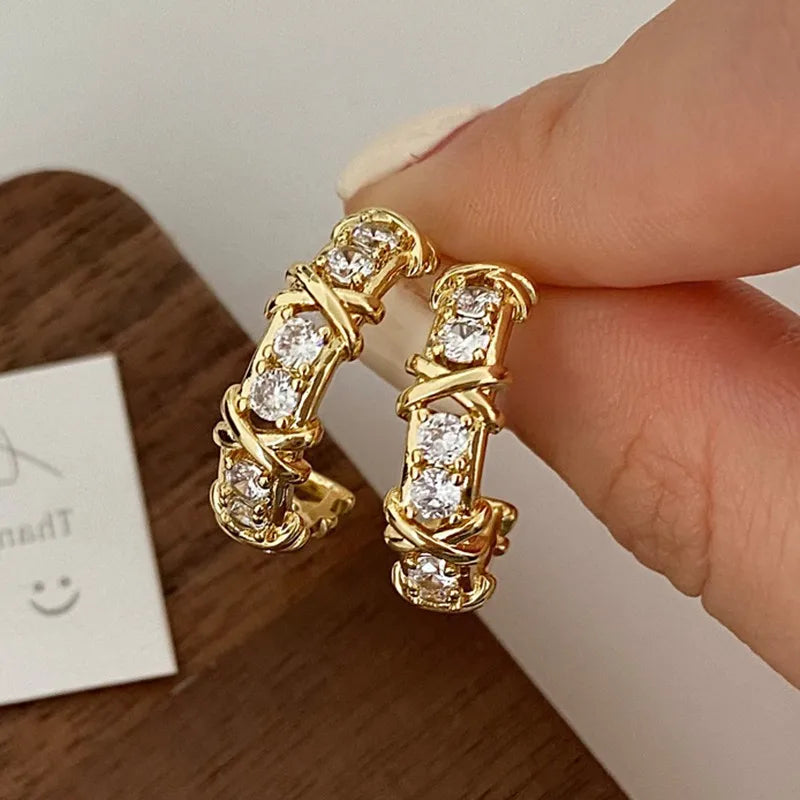 UILZ Cross Design White Zirconia Hoop Earrings For Women   Temperament Party Earring   Korean Daliy Life Jewelry