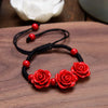 Charm Red Rose Bracelet For Women Handmade Lacquer Carved Cinnabar Flower Adjustable Rope Beaded Bracelet Ethnic Accessories - Image 7