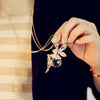 Vintage Butterfly Fairy Pendant Necklace Women  Sweater Chain Necklace Charm Crystal Angel Wing Necklace Party Jewelry