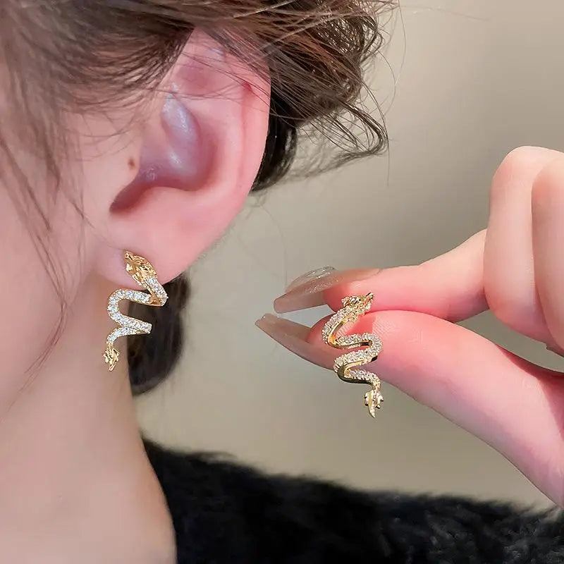 Vintage Chinese Style Dragon Stud Earrings for Women Trendy Punk Personality Animal Totem Earrings Statement Jewelry Gift