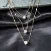 Vintage Crystal Heart Star Layered Pendant Necklace for Women Charm Water Drop Zircon Choker Chain Girls Wedding Party Jewelry