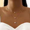Vintage Crystal Heart Star Layered Pendant Necklace for Women Charm Water Drop Zircon Choker Chain Girls Wedding Party Jewelry