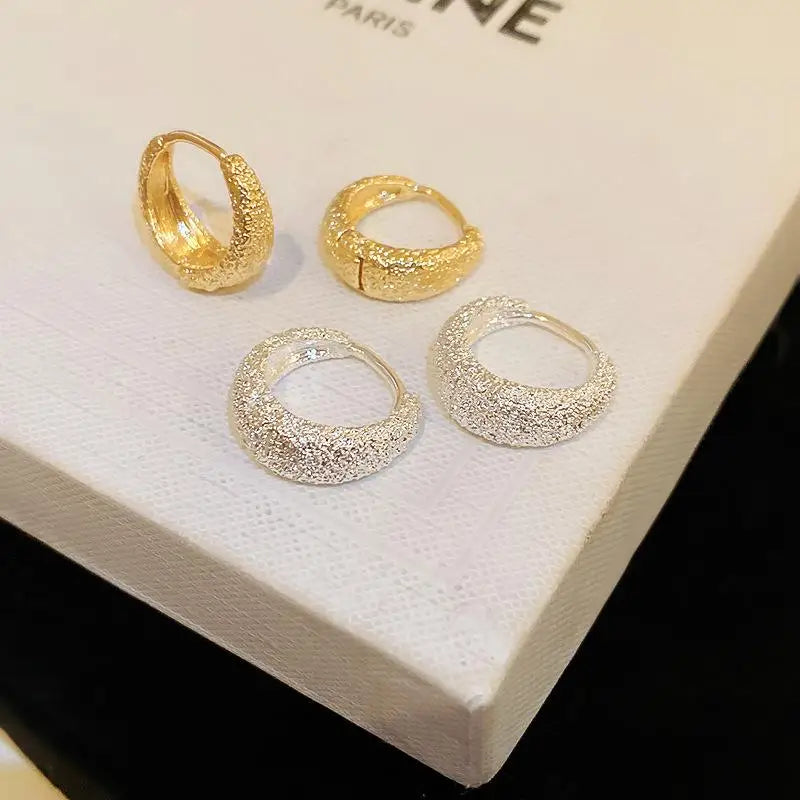 Vintage Frosted Metal Water Drop Earrings for Women New Geometry Ear Buckle Earrings Jewelry Party Luxury Accessories