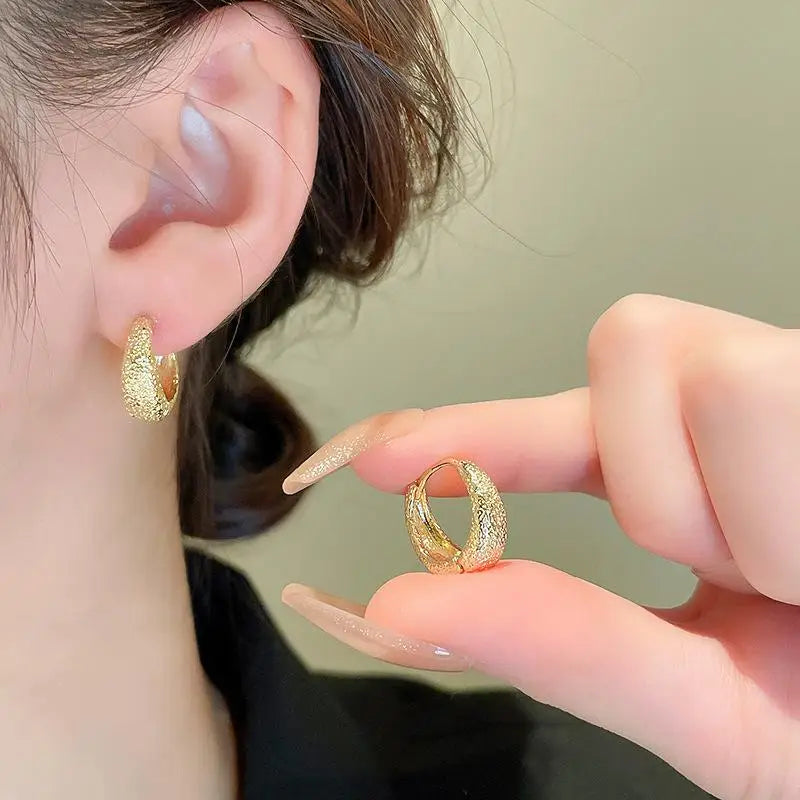 Vintage Frosted Metal Water Drop Earrings for Women New Geometry Ear Buckle Earrings Jewelry Party Luxury Accessories