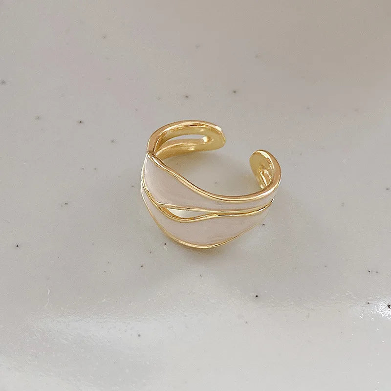 Vintage Gold Color Double Enamel Open Rings for Women Luxury Irregular Adjustable Finger Ring 2023 New Trendy Wedding Jewelry