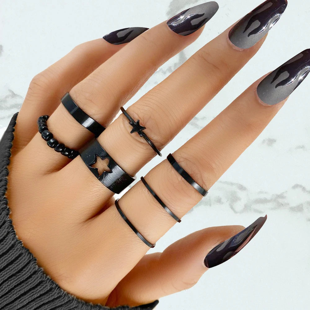Vintage Gothic Metal Rings Set for Women Girls Geometric Retro Multi Knuckle Joint Finger Ring Personality Snake Trendy Jewelry