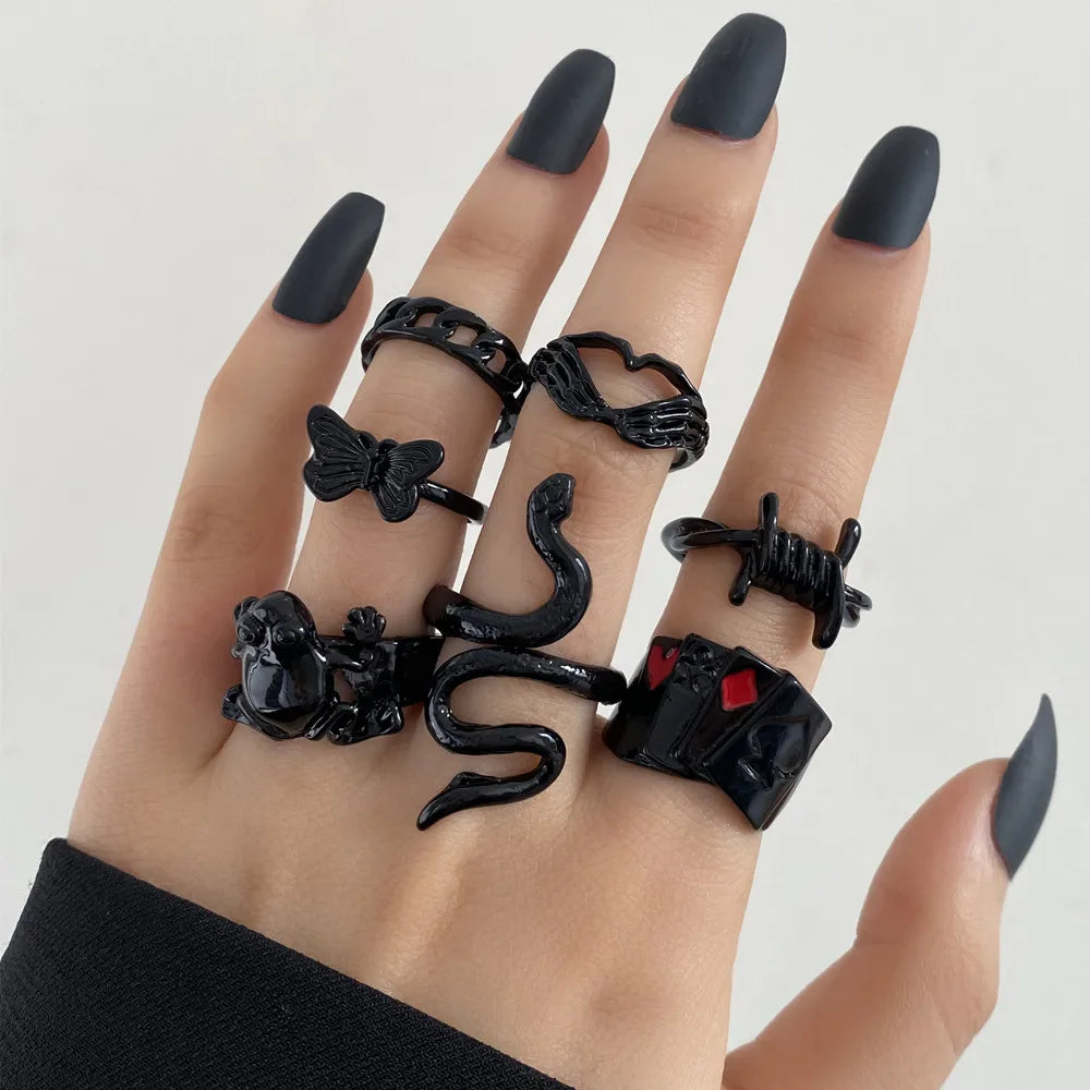 Vintage Gothic Metal Rings Set for Women Girls Geometric Retro Multi Knuckle Joint Finger Ring Personality Snake Trendy Jewelry