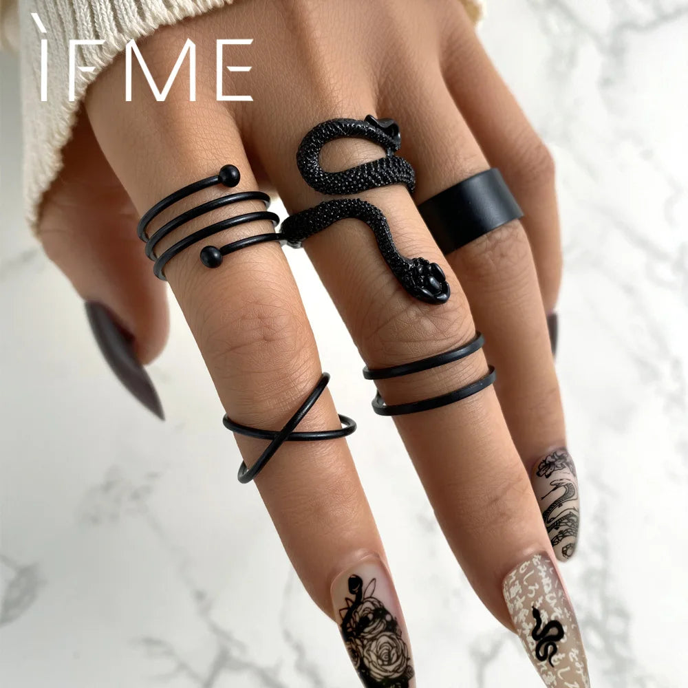 Vintage Gothic Metal Rings Set for Women Girls Geometric Retro Multi Knuckle Joint Finger Ring Personality Snake Trendy Jewelry