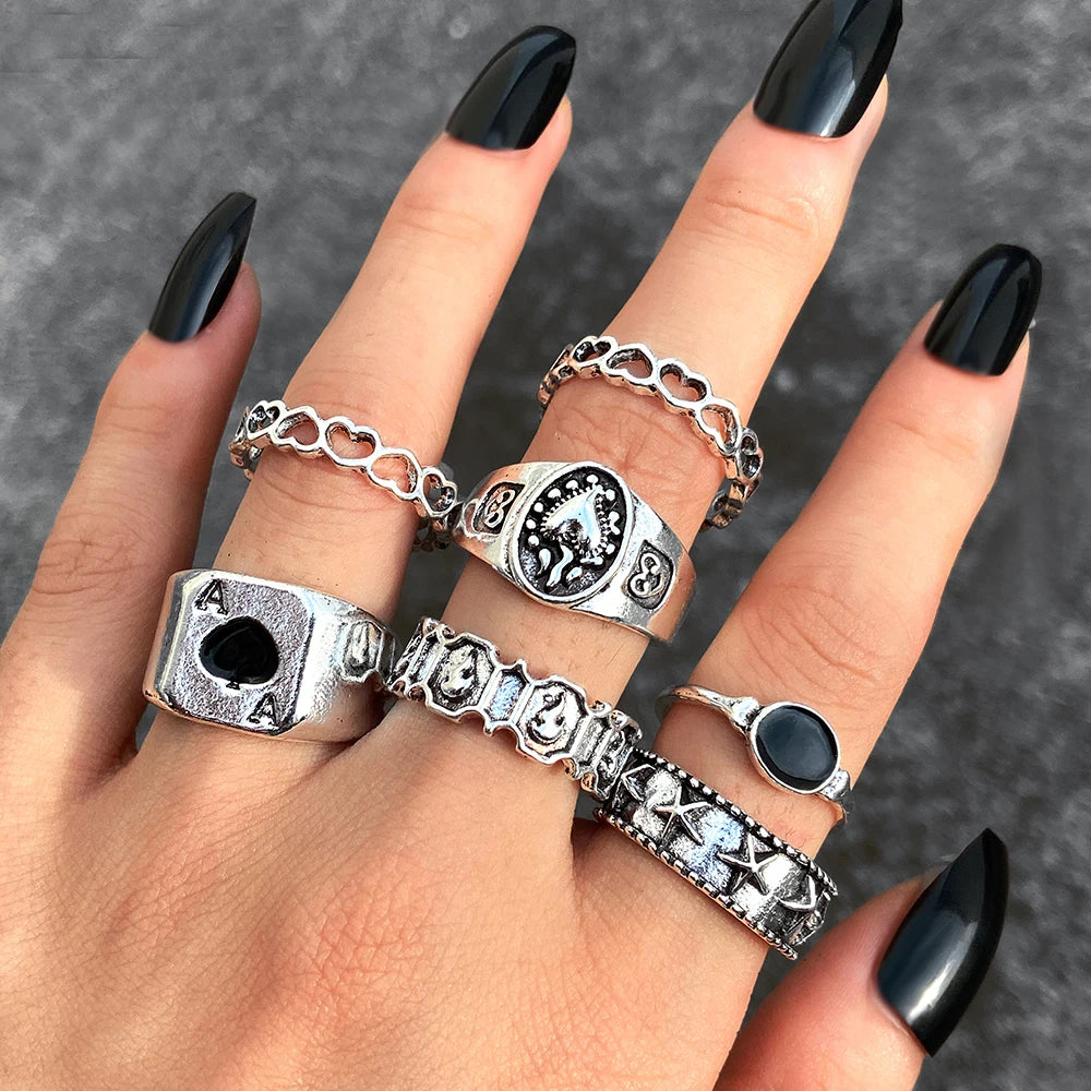 Vintage Gothic Metal Rings Set for Women Girls Geometric Retro Multi Knuckle Joint Finger Ring Personality Snake Trendy Jewelry