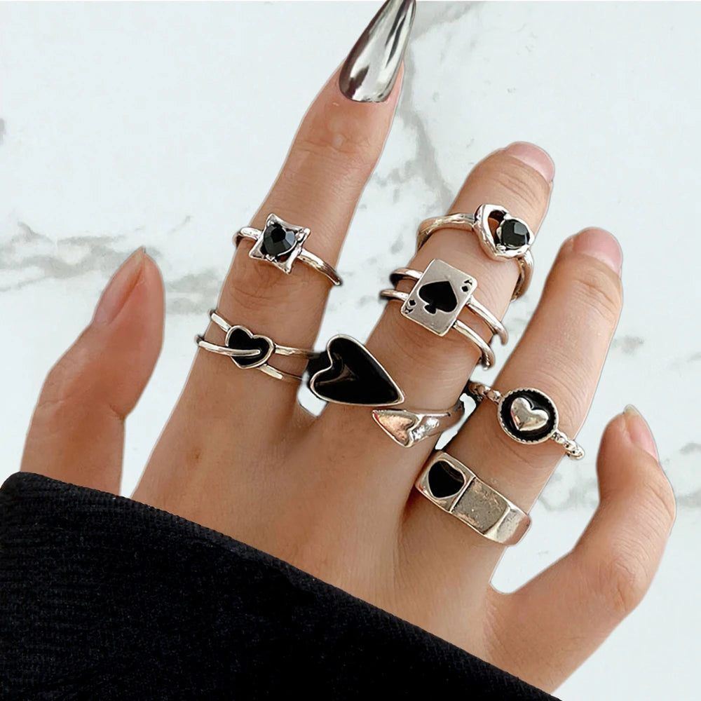 Vintage Gothic Metal Rings Set for Women Girls Geometric Retro Multi Knuckle Joint Finger Ring Personality Snake Trendy Jewelry