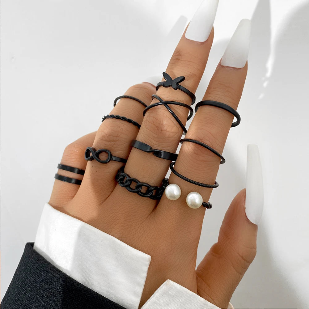 Vintage Gothic Metal Rings Set for Women Girls Geometric Retro Multi Knuckle Joint Finger Ring Personality Snake Trendy Jewelry