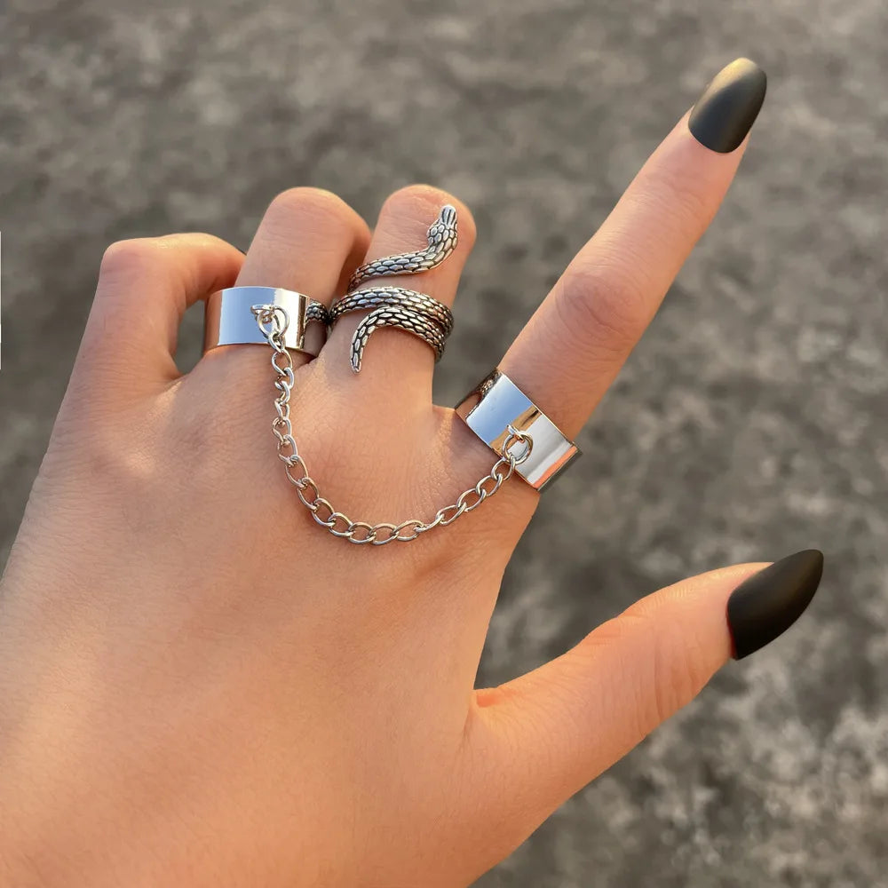 Vintage Gothic Metal Rings Set for Women Girls Geometric Retro Multi Knuckle Joint Finger Ring Personality Snake Trendy Jewelry